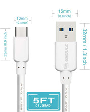 Esoulk - 5 ft Round Cable for Type-C 1.5A - White