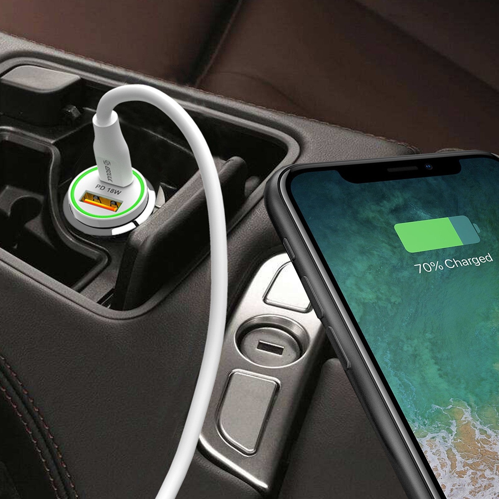 18W USB-C PD & 2.4A USB Car Charger + 3ft USB C to 8 Pin Cable Bundle