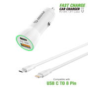 18W USB-C PD & 2.4A USB Car Charger + 3ft USB C to 8 Pin Cable Bundle