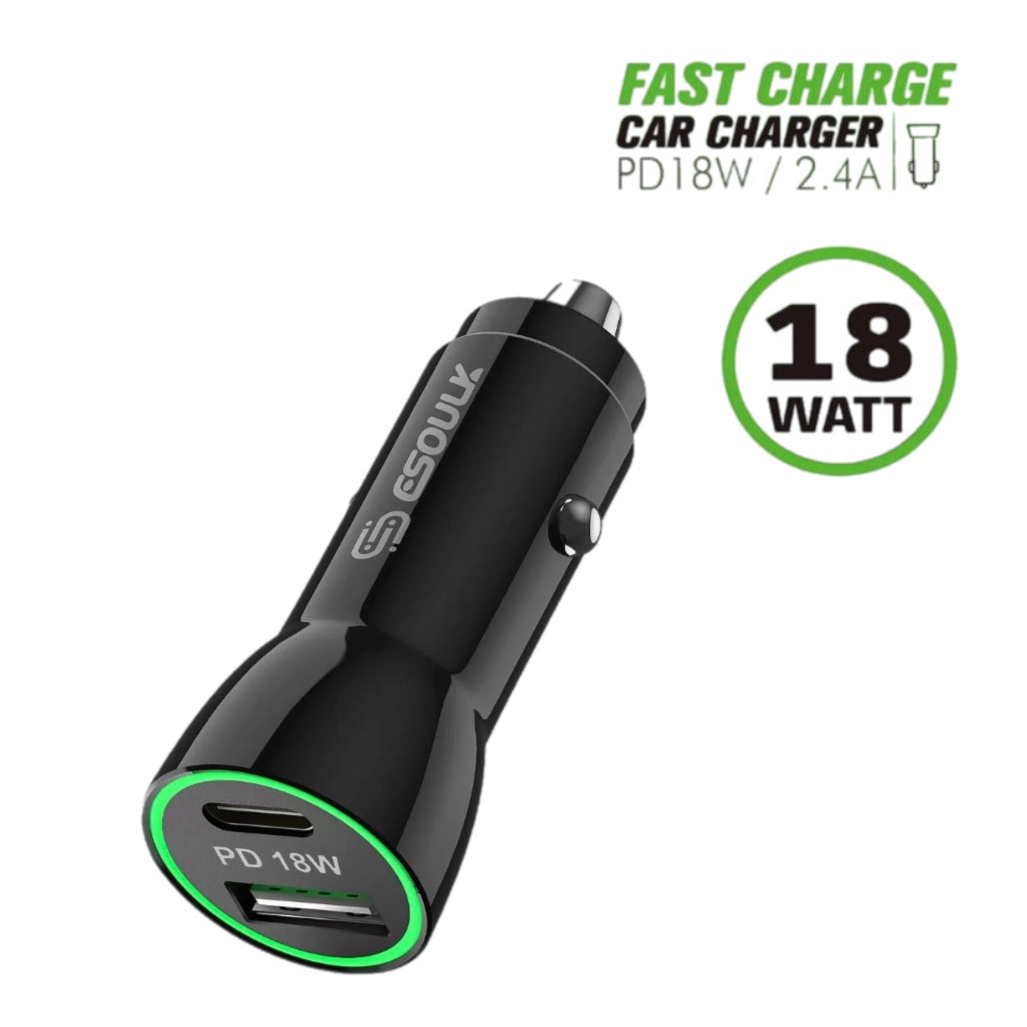 18W Dual USB-C PD and 2.4A USB Car Charger